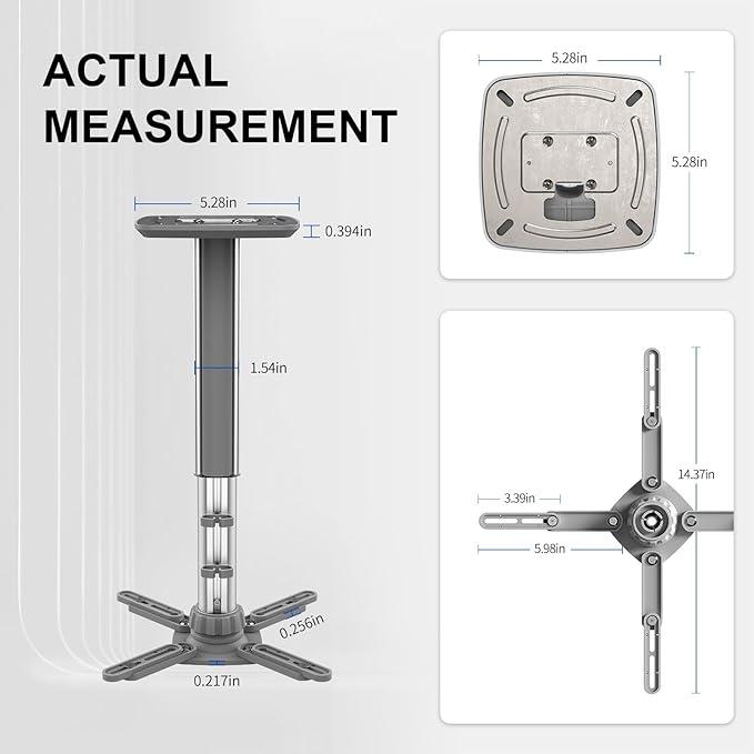 Jomard Projector Ceiling Mount, Heavy Duty Aluminum, Adjustable Height 10.05"-16.94", 360° Swivel 15° Tilt, Holds 15 Lbs, Gray