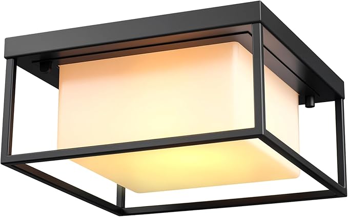 GLOBE Electric 60000164 1-Light Outdoor Flush Mount, Matte Black, Frosted Glass