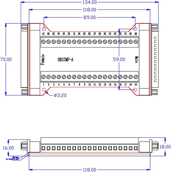 2PCS DB37 Male to Female Terminal Breakout Board, RS232 D-SUB Serial to 37 Pin in One Breakout Board Solderless Port Terminal Block Gender Changer