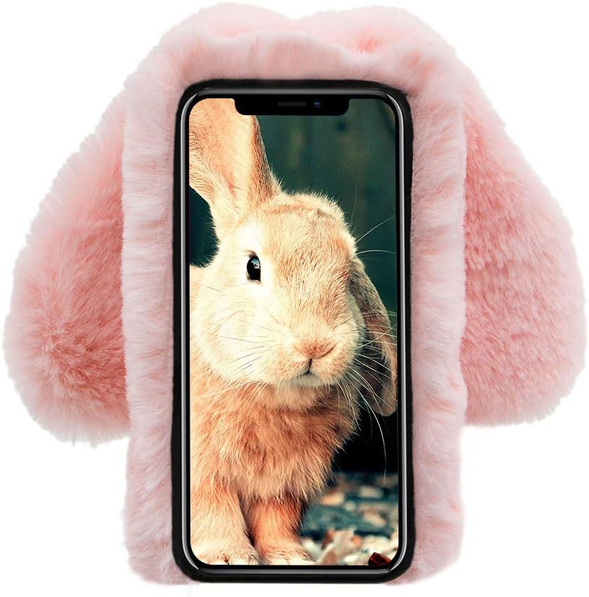 Rabbit Fur Ball Case for Samsung Galaxy Note 8 - Luxury Cute 3D Diamond Winter Warm Soft Furry Phone Cover