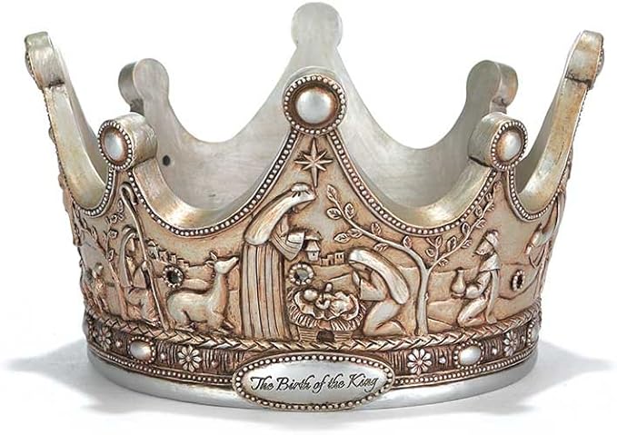 Dicksons The Birth of The King Crown Brushed Silver Tone 7 x 5 Resin Christmas Advent Candle Holder