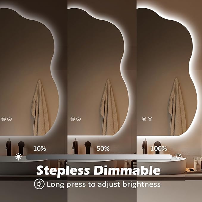 LED Bathroom Mirror with Lights 24x32, Stepless Dimmable Irregular LED Mirror with 3 Colors, Anti-Fog, Memory, Al-Alloy Lampshade, Frameless Makeup Mirror for Bathroom (Vertical Only)