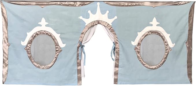 Max & Lily Underbed Curtain for Low Bunk/Loft Bed, Princess Play Privacy Set for Kids, 2 Panel Cotton Set for Bottom Bunk, Blue/Silver