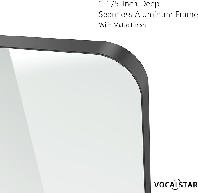 VocalStar Black Metal Framed Bathroom Mirror for Wall, 72 x 36 Inch Large Rounded Rectangle Matte Black Bathroom Vanity Mirror Farmhouse, 1/4-inch Shatterproof Glass | Ultra-Flush Hanging