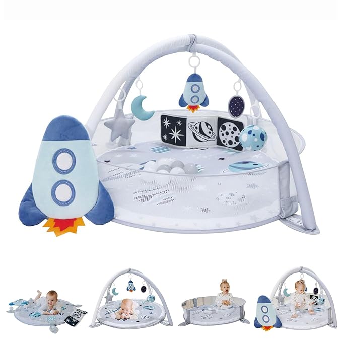 6-in-1 XL Play Mat & Play Gym, Baby Gym, Baby Activity Gym, Sensory Exploration and Motor Skill Development Toys (Space Gray)