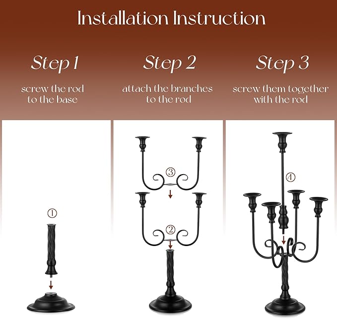 Black Candelabra Halloween Decorations: 20 Inches Gothic Candle Holder 5 Arm Metal Candlestick Stand for Table Fireplace Victorian Decor Set of 2