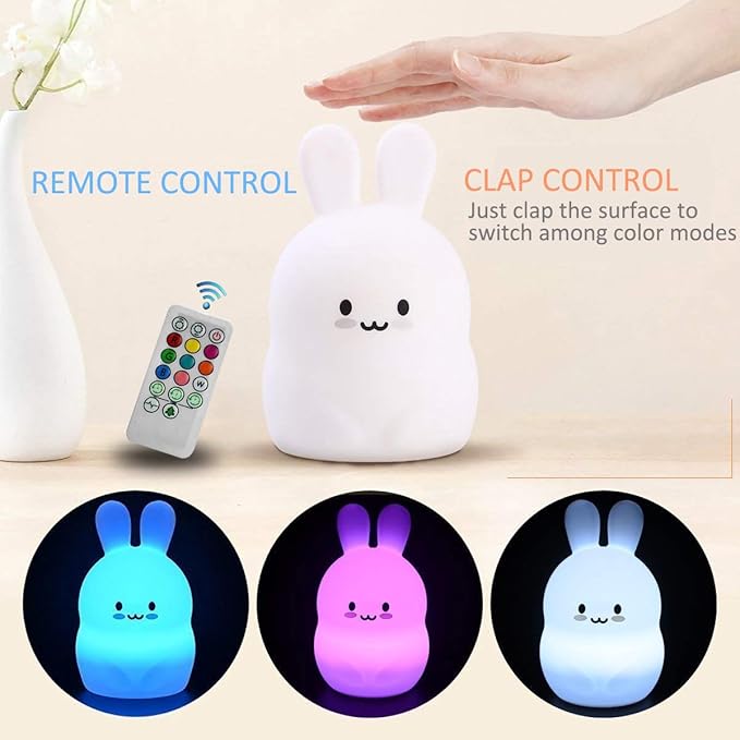 Large Rabbit Night Lights for Kids in Silicone, 9 Colors Baby Bedroom Lighting Children Bedside Table Lamps for Toddlers/Boys/Girls/Adults/Bedroom/Student/Elder/Bathroom/Outdoor - Large
