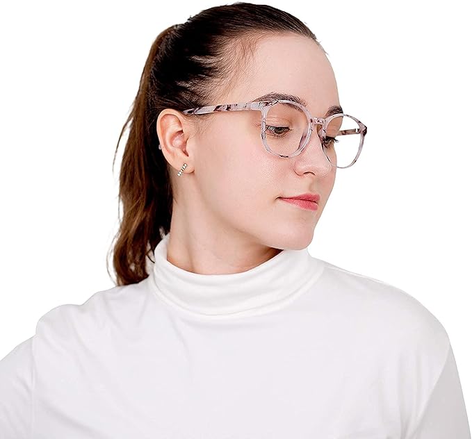 LifeArt Round Blue Light Blocking Glasses, Computer Glasses, Gaming Glasses, TV Glasses for Women Men (Marble, 5.00 Magnification)