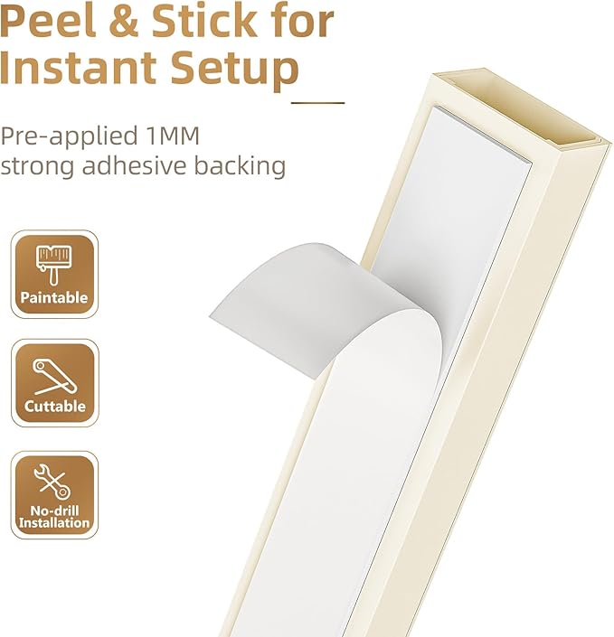 Delamu Beige Cord Hider, 85in Cord Covers for 2-3 Wires on Wall, Self-Adhesive Cable Hider, Wire Hiders Wire Covers for TV Cords on Wall, Easy Mount Cable Cover Raceway Kit, W0.95 H0.55in, Beige