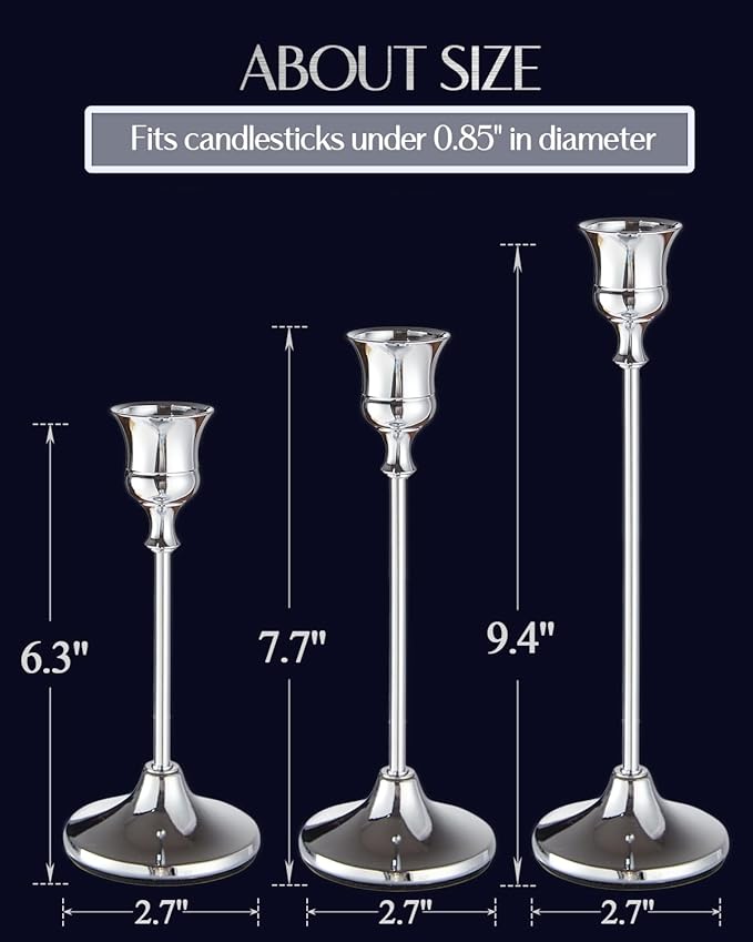 Candlestick Holders Taper Candle Holders, Set of 6 Silver Candle Holder Set, Vintage Table Centerpiece for Wedding Christmas Holiday