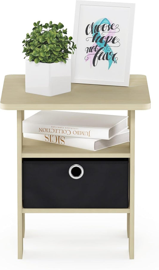 Furinno ANDREY Side Table, End Table, Night Stand with Open Shelves and Storage Bin, Bedside Table, for Living Room, Bedroom, Steam Beech