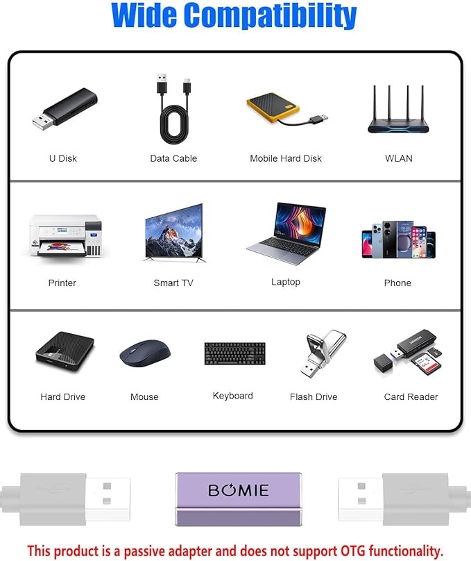 BOMIE USB Female to Female Adapter 4 Pack, USB 3.0 Type-A Female to Female Extension Adapter Connector, 5Gbps Data Transfer and Charging for Connecting Extension Two USB-A Male Ends Cable Purple
