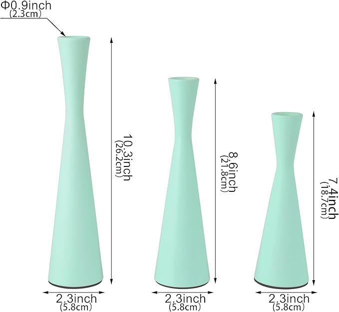 Vixdonos Taper Candle Holders Metal Candlestick Holders Set of 3 Table Mantel Decorative Candle Stand for Dinning,Party，Wedding,Home Decor(Light Green)