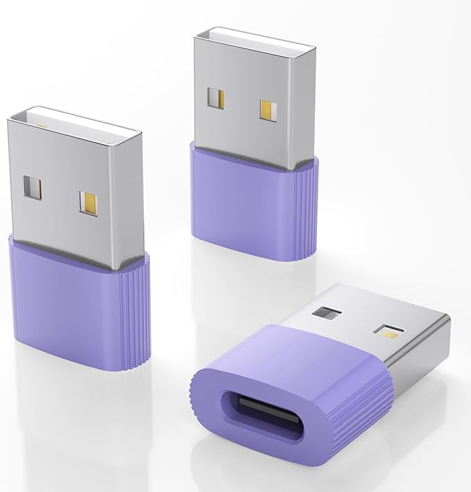 USB to USB C Adapter 3 Pack,Type C Female to USB A Male Cable Converter for MacBook Pro,iMac,PC,Laptop,Computer,Samsung Galaxy Note 20 S20 S21 S22 S23,Google Pixel 5 4 4A 3A 2 XL,OTG,Purple
