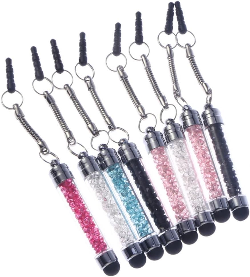 Hemobllo Mini Stylus Pen - 8 Pcs Crystal Capacitive Stylus for Universal Touch Screens, Portable with 3.5mm Jack