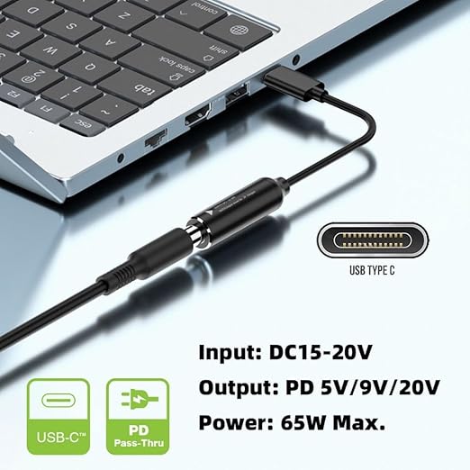 7.4mm Laptop Charging Adapter Female DC 7.4 x 5.0mm to Male Type C for HP 65W USB-C Laptop Charger