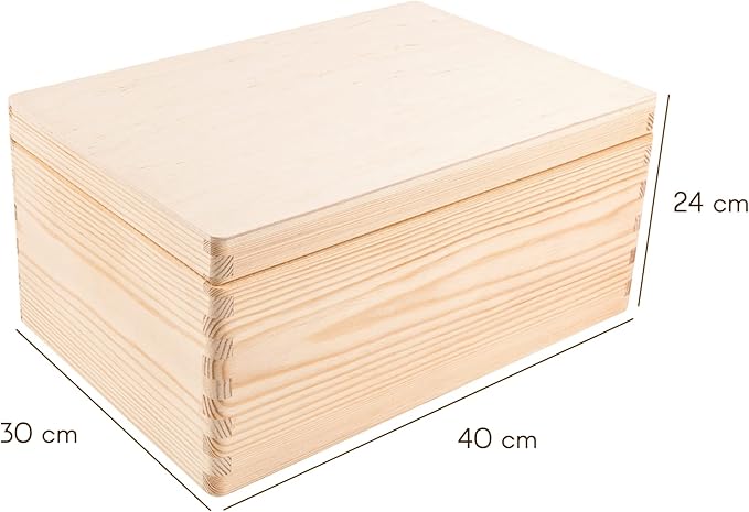 XXL Large Plain Wooden Box Storage Hinged Lid | 15.8x11.8x9.44 inches (+-0.5) | Unpainted Gift Box Tool Dog Toy Clothes Kitchen Storage Document | Rough & UNSANDED Wood Keepsake Chest
