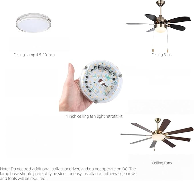 4 inch LED Retrofit Light Kit for Ceiling Fan Light Replacement Panel PCB 18W 3000K 2200LM 120V CRI90 Dimmable ETL (Warm White 3000K)