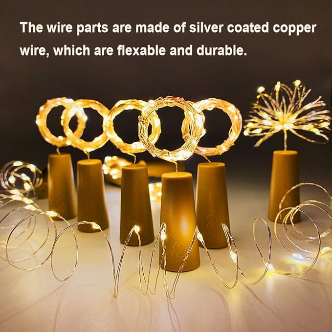 MUMUXI 10 Pack Bottle Lights with Cork Switch, 3.3ft 20 LED Warm White String Lights, Universal Fit for Wine and Liquor Bottles, Ideal for Christmas, Indoor and Outdoor Decoration, Easy to Use