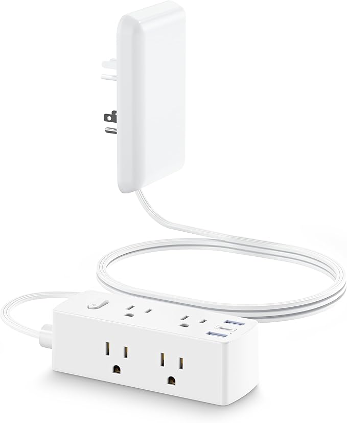 20FT Flat Extension Cord with Outlet Cover, Flat Plug Power Strip with 6 Outlets and 3 USB Ports, 2000 Joules Surge Protector, Hidden Outlet Extender for Tight Spaces