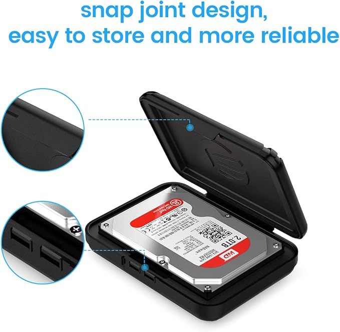 ORICO Hard Drive Case 3.5 inch HDD Storage Carrying Case Anti-Static and Shockproof External Hard Drive Portable Case, Compatible with WD, Seagate, Toshiba, Samsung, Hitachi, Crucial-PHXBK