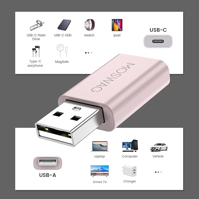 MOSWAG USB C Female to USB Male Adapter, USB C to USB Adapter Compatible with Apple MagSafe Charger, Watch Series Ultra/8/7/se, iMac, MacBook Pro, MacBook, Laptops, PC, Computers and More