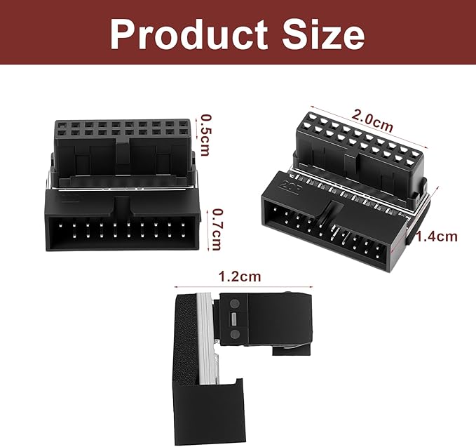 2 Pack USB 3.0 90 Degree Adapter Right Angle 19 Pin/20 Pin Female to MaleMotherboard Down19-pin Connector Extension Power Adapter L Turn Right Angle Socket (Down/Black-20Pin)
