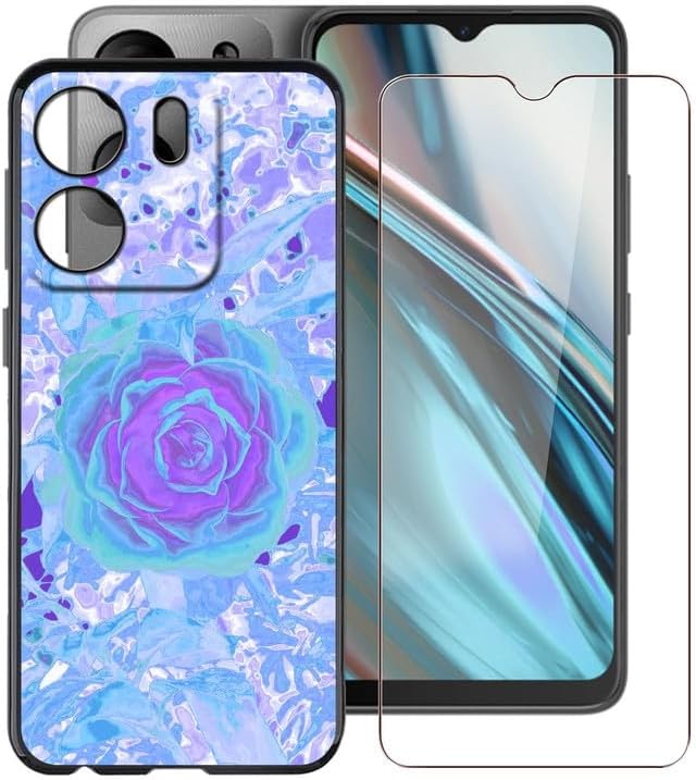 Phone Case for BLU View 5 B160V (6.56") with 1X Tempered Glass Screen Protector, Ultra-thin Soft Silicone Skin, Flowers