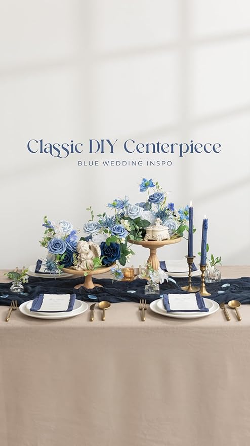 Ling's moment Artificial Flowers 50Pcs Navy Blue Roses Decor w/Stems,3" Real Touch DIY Foam Floral for Wedding Bouquet/Centerpieces, Outdoors Party Backdrop, Room/Table, and Garden/Pot Decorations