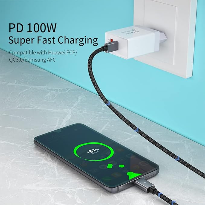 USB C Magnetic Cable (5ft I-Shape), USB2.0 Type C Cord with PD 100W Charge and 480Mbps Data Transfer, Compatible for MacBook Pro/Air iPad Pro and More USB C Devices