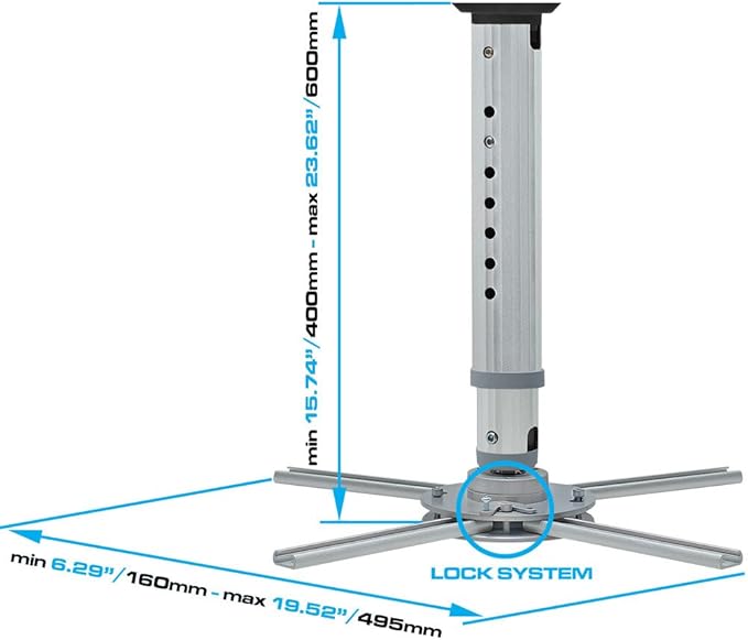 Cmple–Universal Projector Bracket Mount, Tilt & 360 Degree Swivel Ceiling Projector Mount with Adjustable Legs for LCD DLP Projectors - Max 44lbs (Silver)