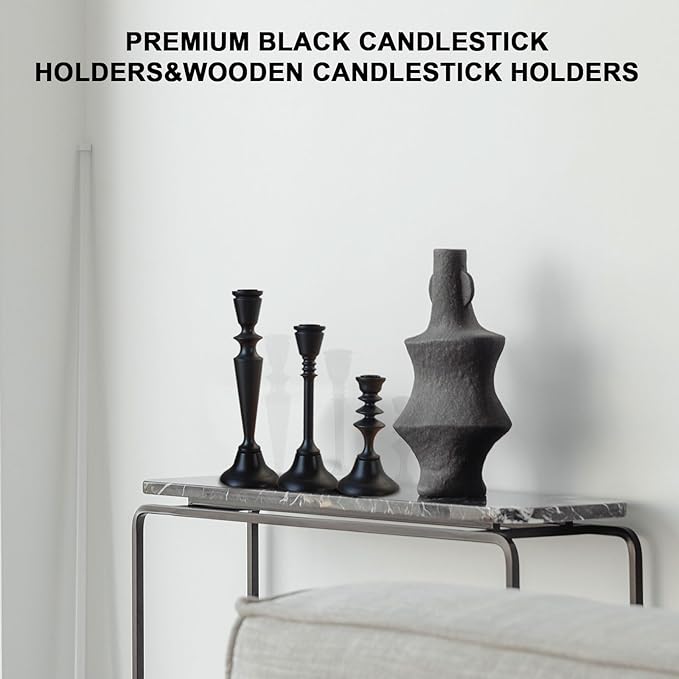 Candlestick Holders Black Candle Holder Set in 3 Designs-Taper Candle Holders Set of 3 for Candlesticks,Modern Wood Candle Stick Candle Holders for Decor