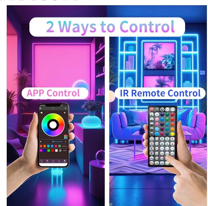 Led Lights for Bedroom 200FT (2 Rolls of 100ft), Color Changing RGB Led Strip Lights with 60 Keys Remote and App Control, Music Sync Led Lights for Room Kitchen Party Home Decor