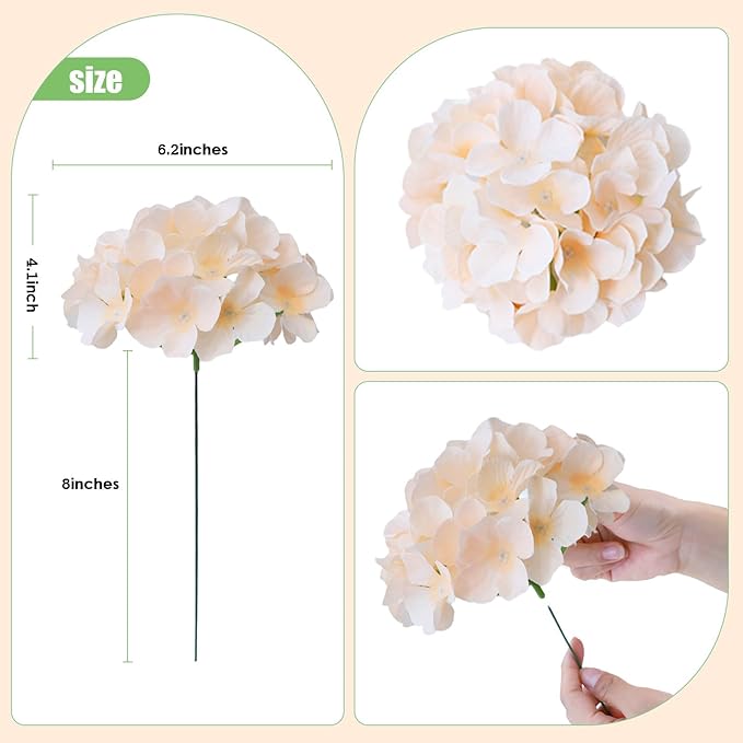 AVIVIHO 65pcs Champagne Fake Flowers Hydrangea Artificial Flowers Bulk Realistic Hydrangeas Silk Flowers with Stems for Arrangement Home Weddings,Centerpieces,Party Arch Backdrop Decorations
