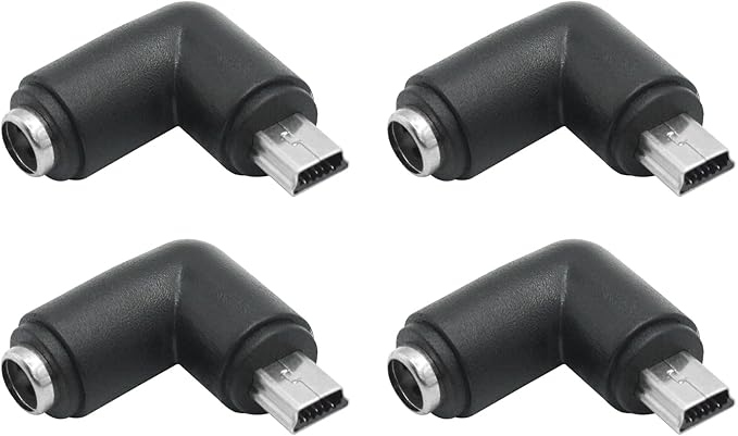 4Pcs DC 5.5mm x 2.1mm to Mini USB Adapter, 90 Degree Right Angle DC 5521 Female to Mini USB Male Plug Convert Connector 5V Power Supply Adapter