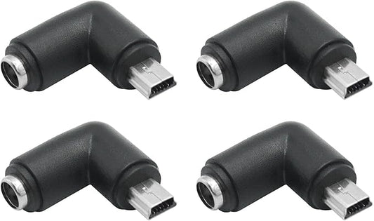 4Pcs DC 5.5mm x 2.1mm to Mini USB Adapter, 90 Degree Right Angle DC 5521 Female to Mini USB Male Plug Convert Connector 5V Power Supply Adapter