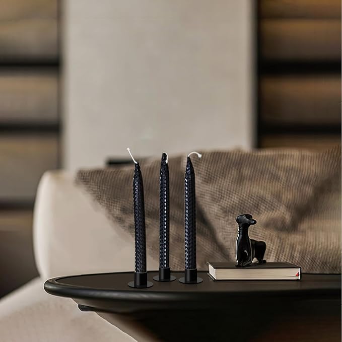 Gute Taper Candle Holder, Candle Holders for Pillar Candles, Matte Black Candlestick Holder Centerpieces for Home Decoration, Wedding Anniversary, Party, Housewarming Gifts,Set of 16,Round