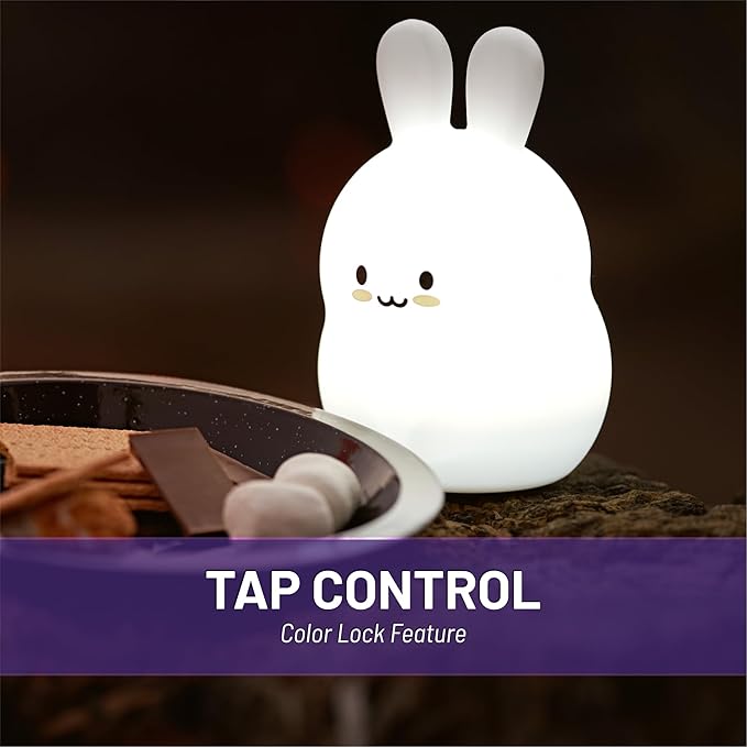Lumipets Junior Bunny Night Light, Soft Silicone Material, 8 Soothing Colors, Cordless, Easy Control, Portable