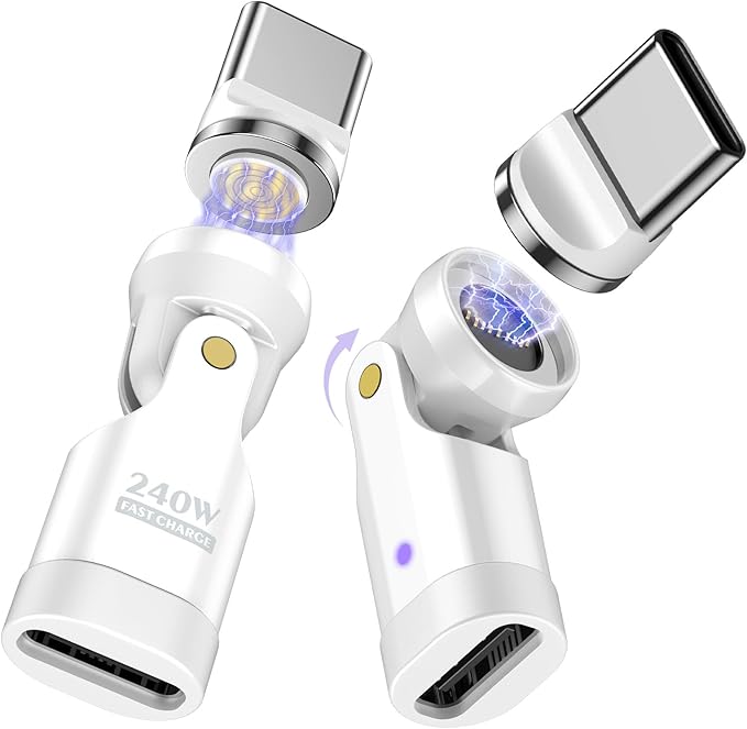 TiMOVO USB C Magnetic Adapter, (2 Pack) PD 240W Charging, Data Transfer, Right Angle C to C Adapter Extender for iPad/iPhone, White