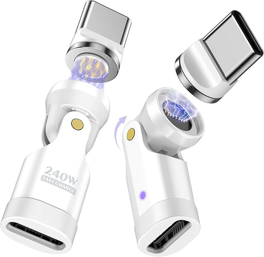 TiMOVO USB C Magnetic Adapter, (2 Pack) PD 240W Charging, Data Transfer, Right Angle C to C Adapter Extender for iPad/iPhone, White