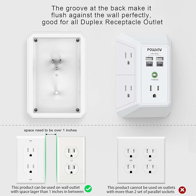 5-Outlet Power Strip with 4 USB Ports - Surge Protector for Home, Office, School - ETL Listed