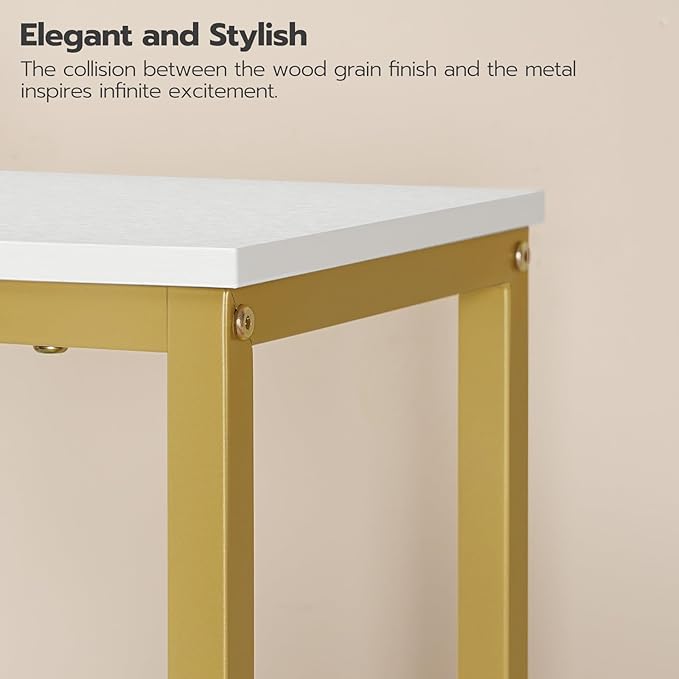 HOOBRO Tall Side Table, Industrial End Telephone Table with Adjustable Mesh Shelves, for Living Room, Bedroom, Entryway, Office, White and Gold DW03DH01