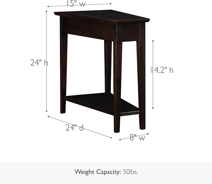Leick Home Teegan Solid Wood Recliner Wedge End Side Table with Shelf, Chocolate Oak Brown, Perfect for Living Rooms, Bedrooms, and Small Spaces, 10074-CH