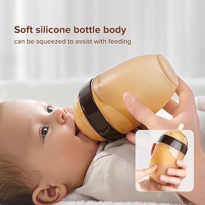 Silicone Natural Breast-Like Bottle with Nipple(0-3 Months),8oz，1pack