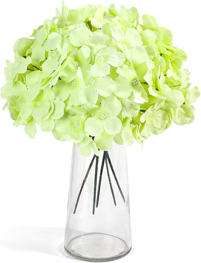 Auihiay 64 PCS Full Hydrangea Flowers, Silk Hydrangea Artificial Flowers Heads with Stems, Artificial Flowers for Wedding, Garden, Baby Shower, Party, Outdoor Indoor Decoration (Light Green)