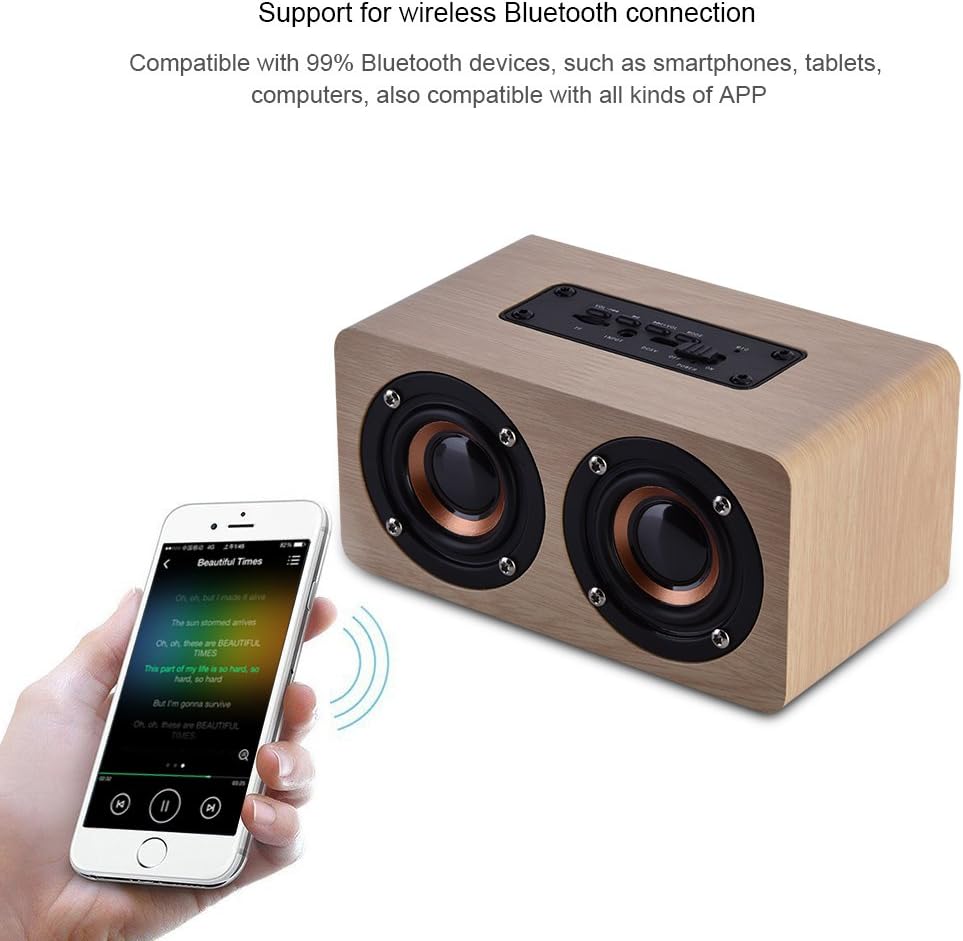 Zerone Wooden Bluetooth 4.2 Speaker, Portable Mini Multimedia Music Speakers with 2 Horns, Superior Sound Quality (Red