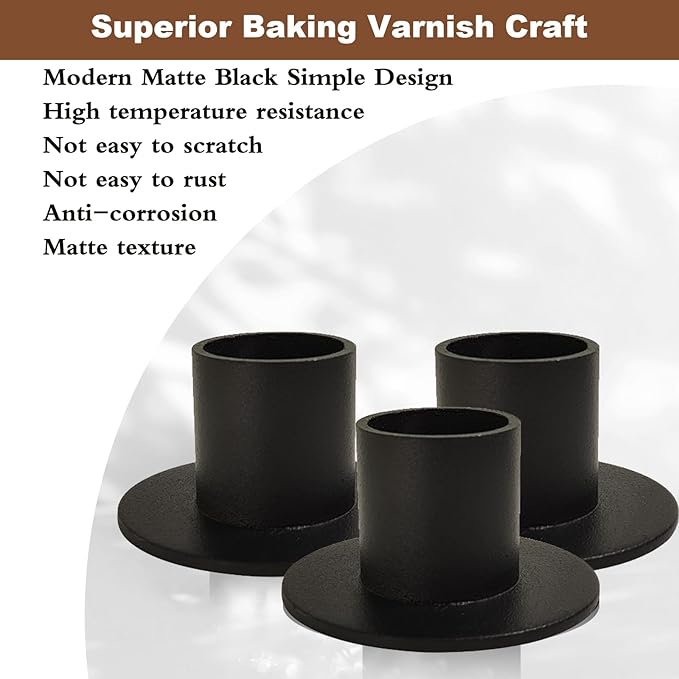 Gute Taper Candle Holder, Candle Holders for Pillar Candles, Matte Black Candlestick Holder Centerpieces for Home Decoration, Wedding Anniversary, Party, Housewarming Gifts,Set of 8,Round