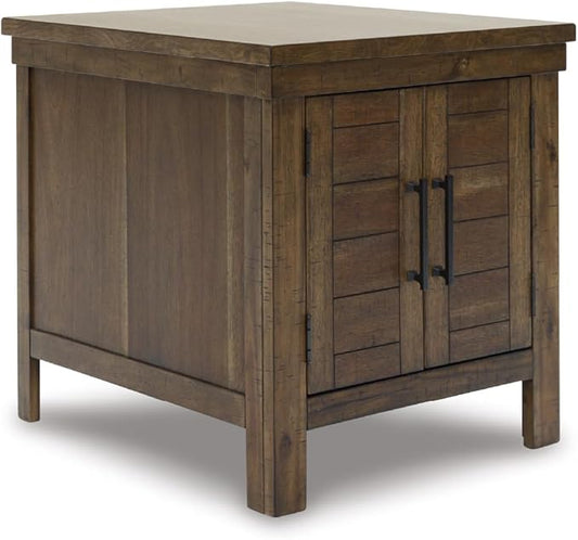 Signature Design by Ashley Moriville Rustic Farmhouse End Table with Dual Cabinet Doors, Brown