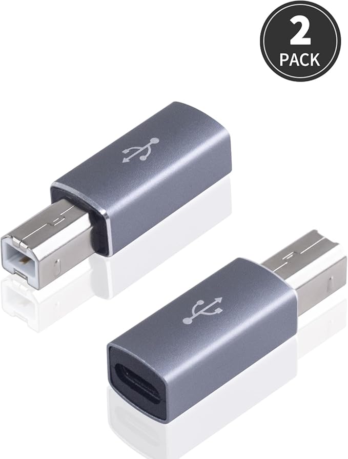 Danfetsoy USB B to USB C Adapter, Type B Male to Type C Female Printer Adapter Suitable for Printer, Scanner, Electric Piano, Laptops, etc (2pack, Grey)