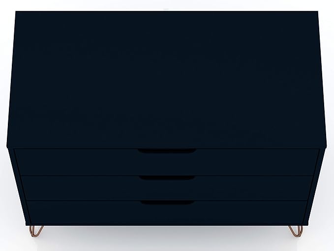 Manhattan Comfort Rockefeller 3 Drawer Dresser for Bedroom Storage, Nursery, Closet, Living Room, Entryway, TV Stand for Screens up to 32 Inches, Anti-Tip Kit Included, Set of 2, Midnight Blue